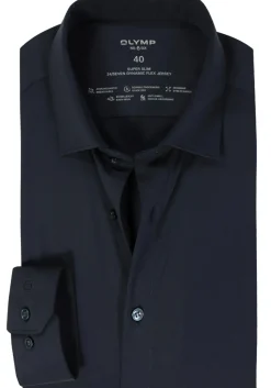 OLYMP No. Six 24/Seven super slim fit overhemd, marine blauw tricot