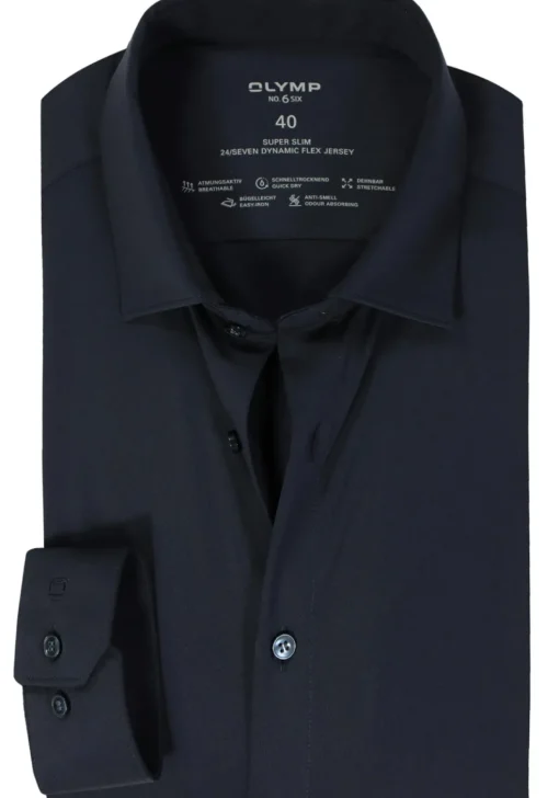 OLYMP No. Six 24/Seven super slim fit overhemd, marine blauw tricot