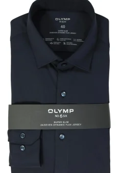OLYMP No. Six 24/Seven super slim fit overhemd, marine blauw tricot