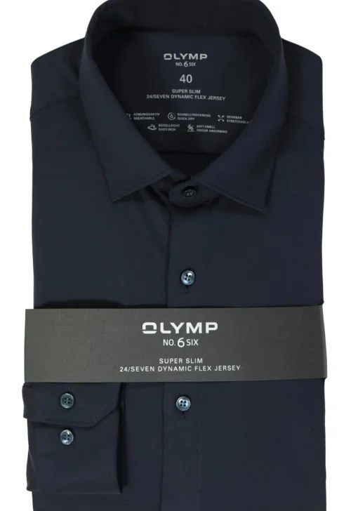 OLYMP No. Six 24/Seven super slim fit overhemd, marine blauw tricot