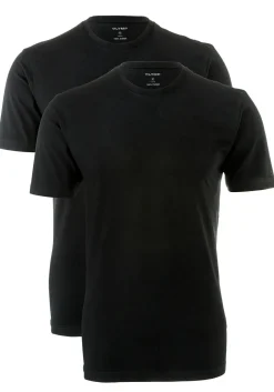 OLYMP T-shirts (2-pack), O-hals, zwart