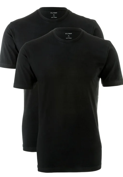 OLYMP T-shirts (2-pack), O-hals, zwart