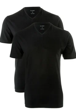OLYMP T-shirts (2-pack), V-hals, zwart