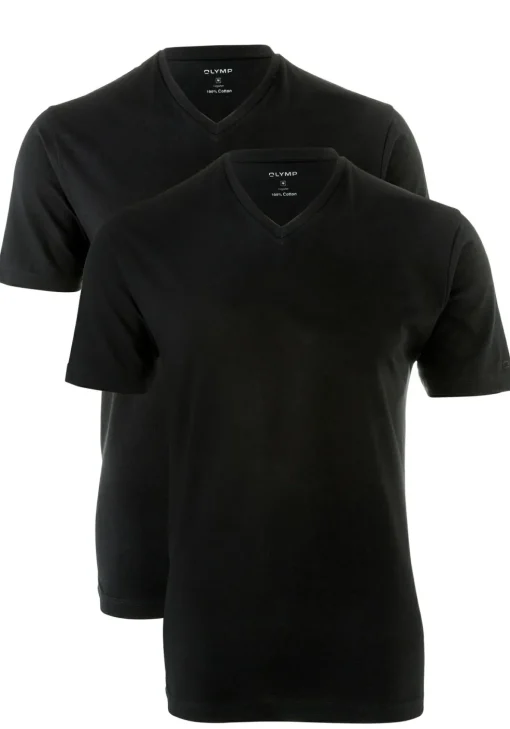 OLYMP T-shirts (2-pack), V-hals, zwart