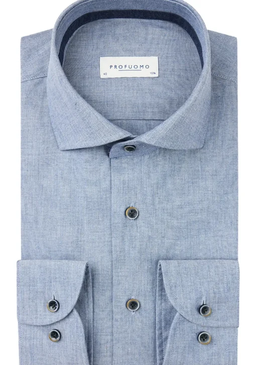 Profuomo slim fit heren overhemd, structuur, blauw