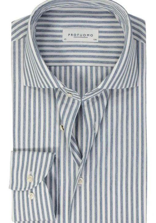 Profuomo slim fit heren overhemd, popeline, blauw gestreept