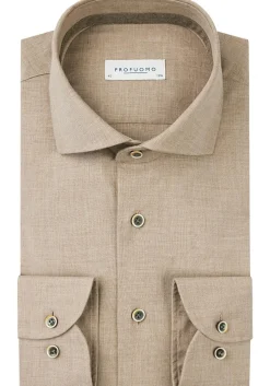Profuomo slim fit heren overhemd, structuur, beige
