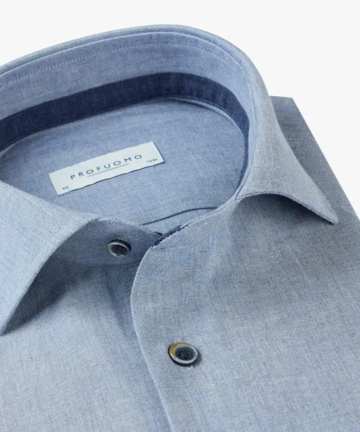Profuomo slim fit heren overhemd, structuur, blauw