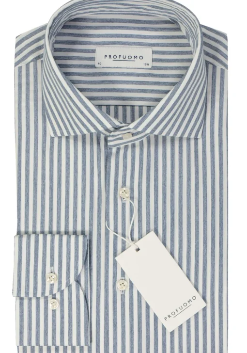 Profuomo slim fit heren overhemd, popeline, blauw gestreept
