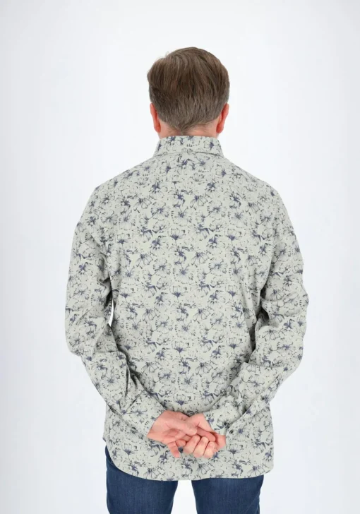 Profuomo slim fit heren overhemd, popeline, groen dessin