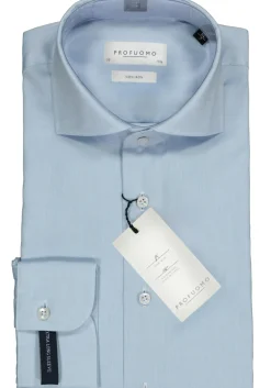 Profuomo slim fit overhemd, mouwlengte 72 cm, twill, lichtblauw