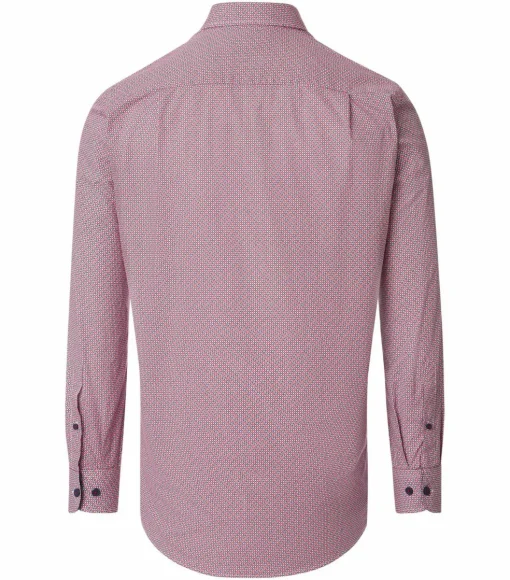 Redmond comfort fit overhemd, popeline, blauw met wit en rood dessin