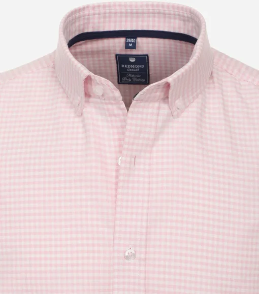 Redmond comfort fit overhemd, popeline, roze met wit geruit