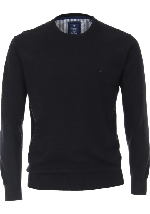 Redmond heren trui katoen, O-hals, donkerblauw