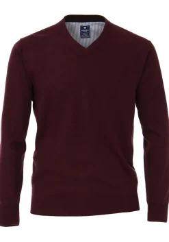 Redmond heren trui katoen, V-hals, bordeaux rood