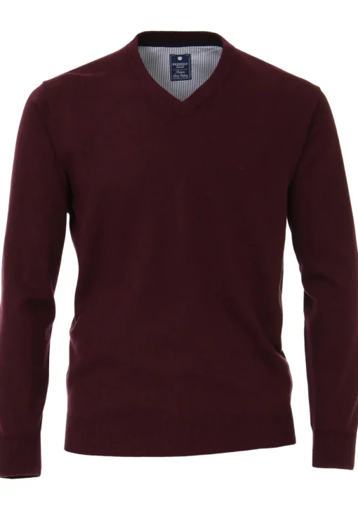 Redmond heren trui katoen, V-hals, bordeaux rood