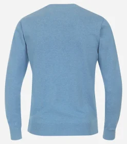 Redmond heren trui katoen, O-hals, blauw (middeldik)