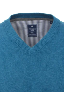 Redmond heren trui katoen, V-hals, zwembad blauw