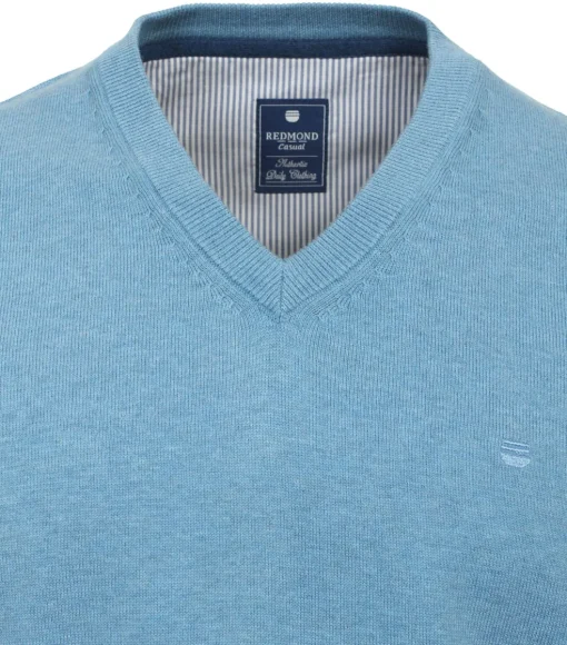 Redmond heren trui katoen, V-hals, blauw (middeldik)