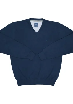 Redmond heren trui katoen, V-hals, blauw