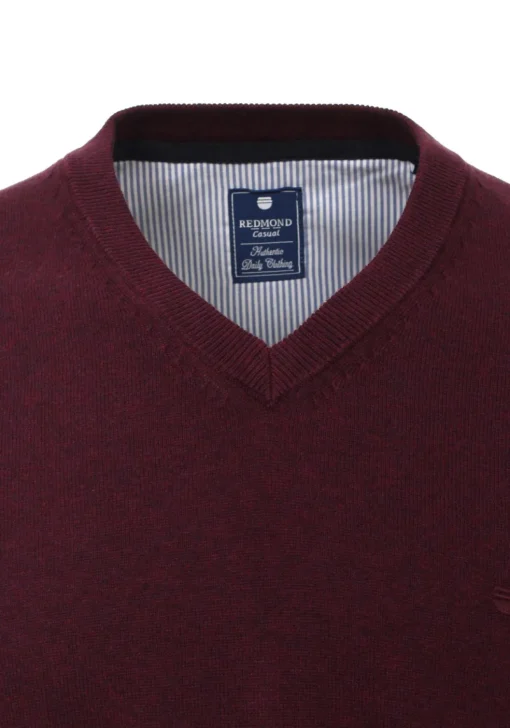 Redmond heren trui katoen, V-hals, bordeaux rood