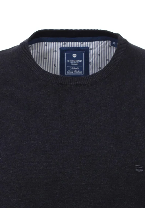 Redmond heren trui katoen, O-hals, donkerblauw