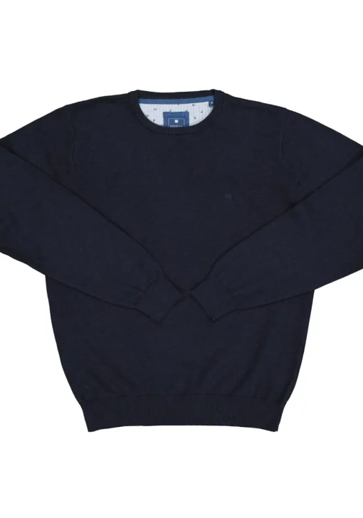 Redmond heren trui katoen, O-hals, donkerblauw