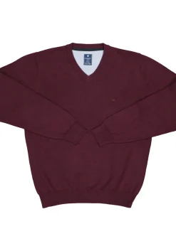 Redmond heren trui katoen, V-hals, bordeaux rood