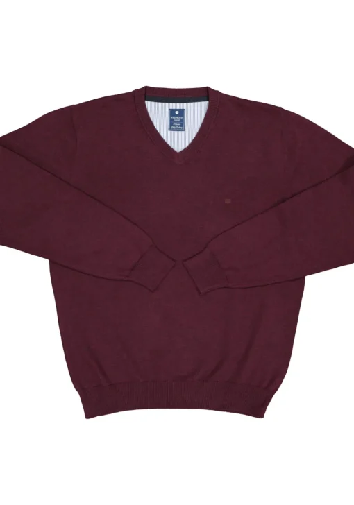 Redmond heren trui katoen, V-hals, bordeaux rood