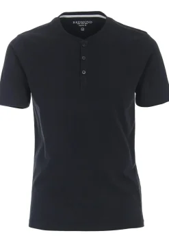 Redmond regular fit T-shirt, korte mouw O-hals met knoopsluiting, blauw