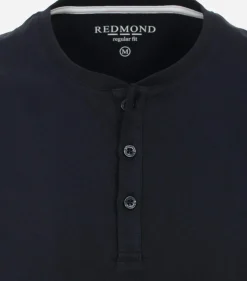 Redmond regular fit T-shirt, korte mouw O-hals met knoopsluiting, blauw