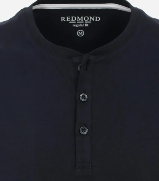 Redmond regular fit T-shirt, korte mouw O-hals met knoopsluiting, blauw