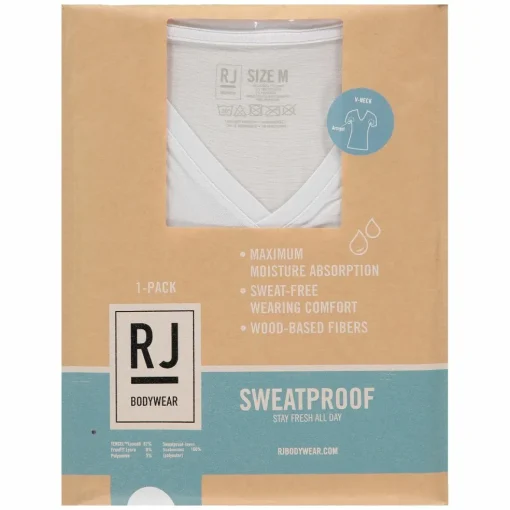 RJ Bodywear Sweatproof T-shirt (1-pack), heren T-shirt met anti zweet oksels, diepe V-hals, wit