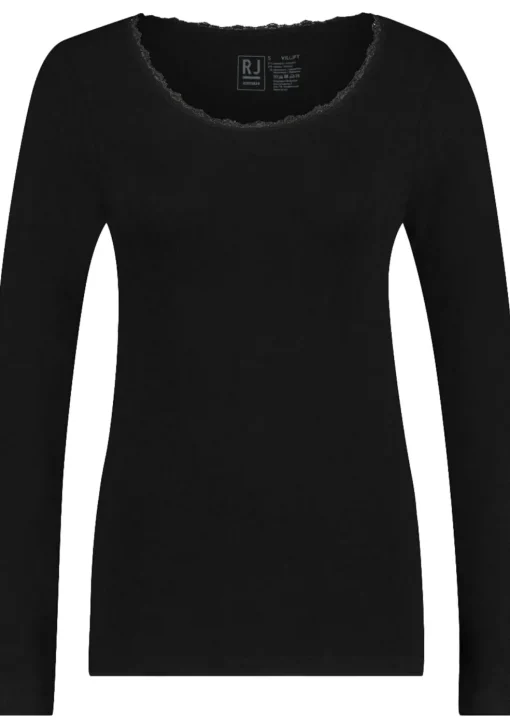 RJ Bodywear Thermo dames shirt lange mouw met kant (1-pack), zwart
