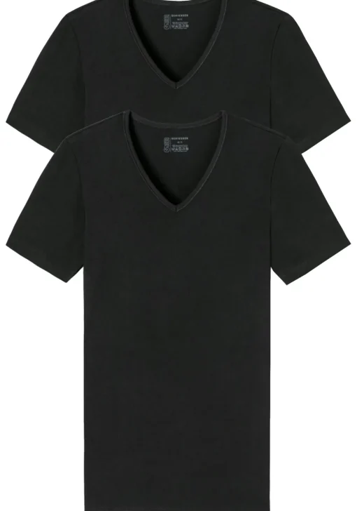 SCHIESSER 95/5 T-shirts (2-pack), V-hals, zwart