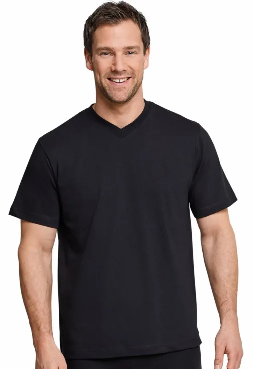 SCHIESSER American T-shirt (2-pack), heren shirt korte mouw jersey v-hals zwart