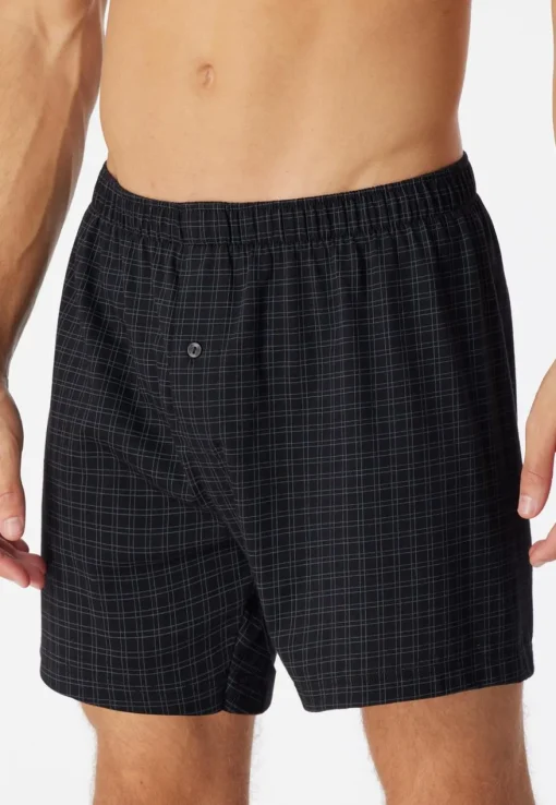 SCHIESSER Cotton Casuals boxer (1-pack), heren boxershorts jersey zwart geruit