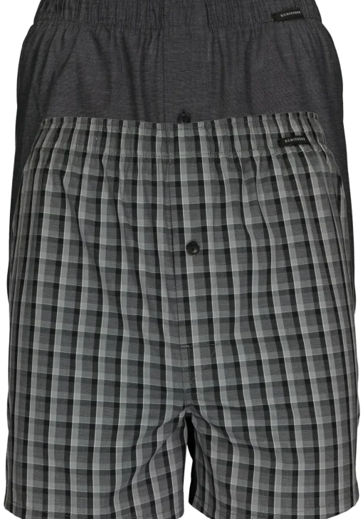 SCHIESSER Cotton Essentials boxershorts wijd (2-pack), klassiek katoen, zwart en geruit