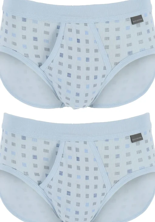 SCHIESSER Cotton Essentials sportslips (2-pack), Feinribb met gulp, lichtblauw geblokt