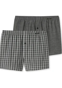 SCHIESSER Cotton Essentials boxershorts wijd (2-pack), klassiek katoen, zwart en geruit