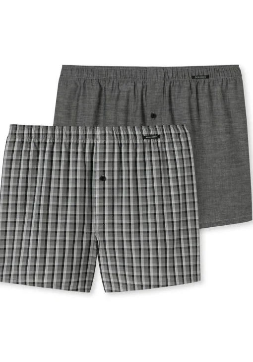 SCHIESSER Cotton Essentials boxershorts wijd (2-pack), klassiek katoen, zwart en geruit