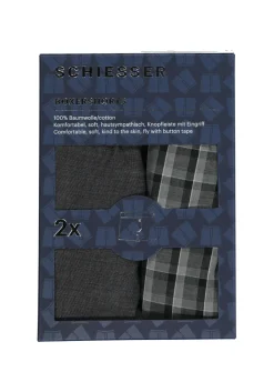 SCHIESSER Cotton Essentials boxershorts wijd (2-pack), klassiek katoen, zwart en geruit