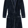 SCHIESSER dames badjas, dun bamboe badstof, donkerblauw met contrast bies