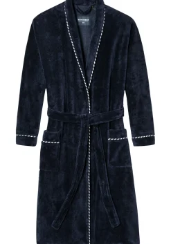 SCHIESSER dames badjas, dun bamboe badstof, donkerblauw met contrast bies