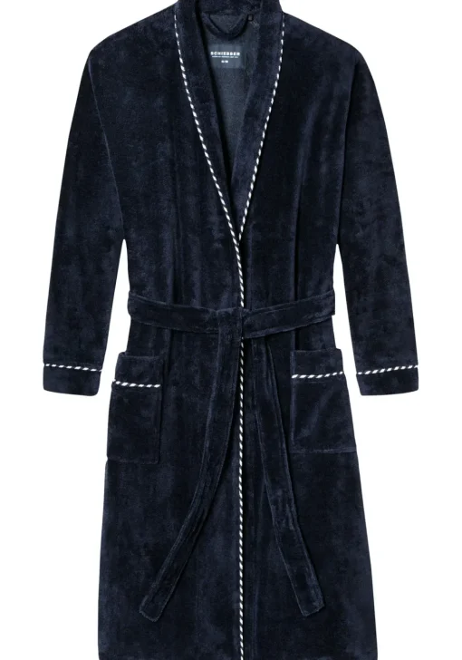 SCHIESSER dames badjas, dun bamboe badstof, donkerblauw met contrast bies