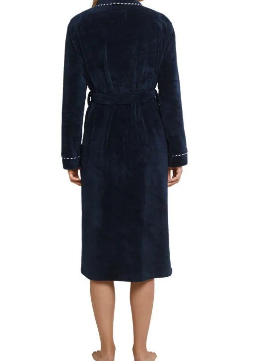 SCHIESSER dames badjas, dun bamboe badstof, donkerblauw met contrast bies