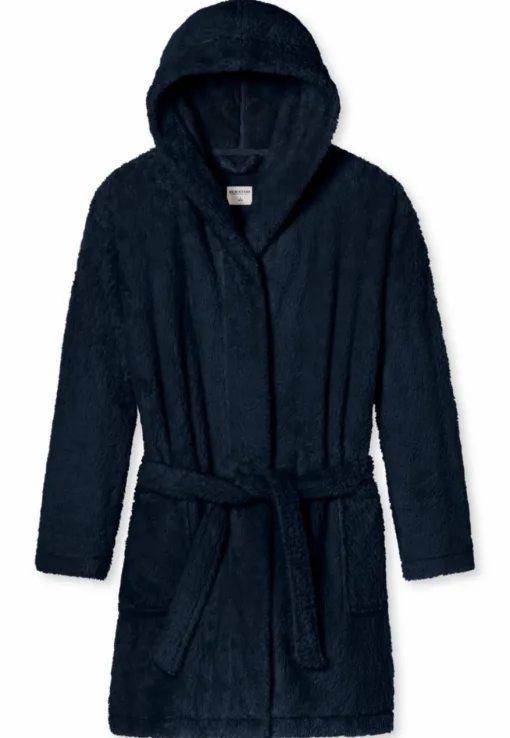 SCHIESSER Essentials badjas, dames kamerjas teddyfleece comfort fit donkerblauw