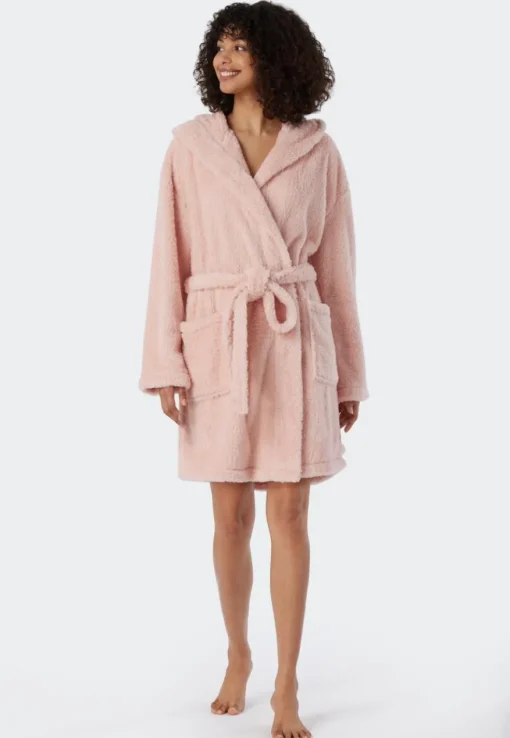 SCHIESSER Essentials badjas, dames kamerjas teddy fleece comfort fit roze