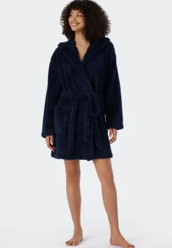 SCHIESSER Essentials badjas, dames kamerjas teddyfleece comfort fit donkerblauw