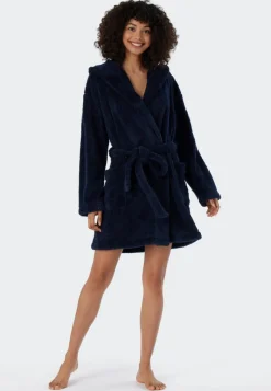 SCHIESSER Essentials badjas, dames kamerjas teddyfleece comfort fit donkerblauw